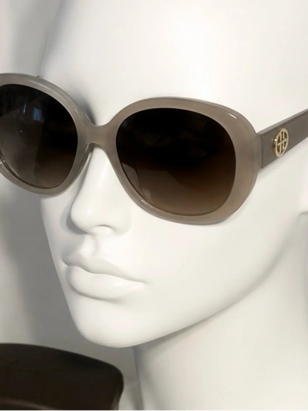 Cole Haan Frosted Beige Round Sunglasses with Brown Gradient Lenses